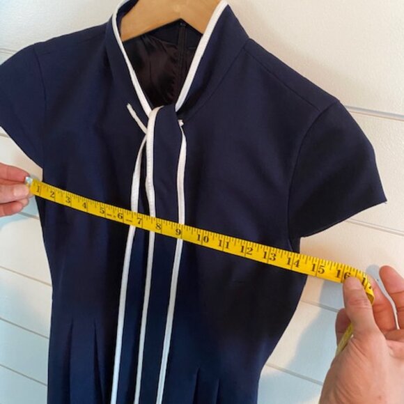 J.Crew 2P White Trim Bow Navy Dress - Office - Mid- Brunch Event Date night - Picture 10 of 11